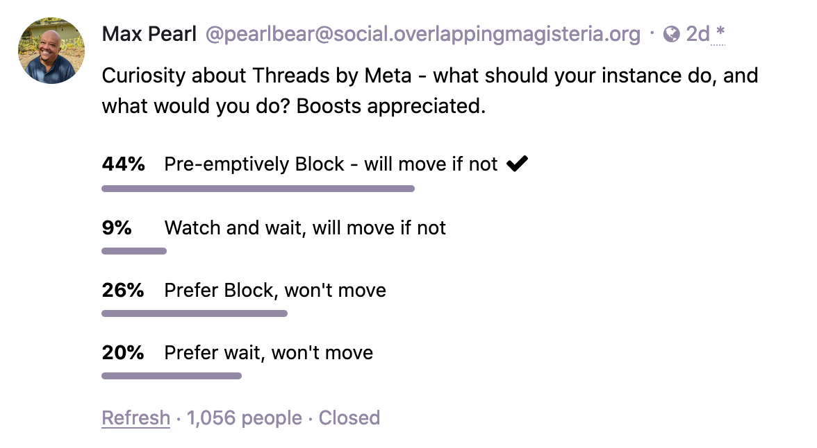 What should your instance do, and what would you do? 44%: Pre-emptively Block - will move if not.  See text for full results.