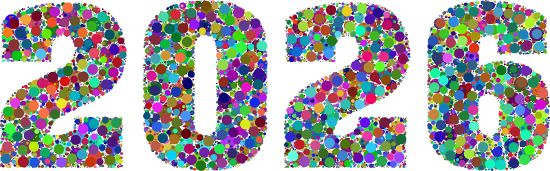 2026, with the numbers made up of multi-colored circles